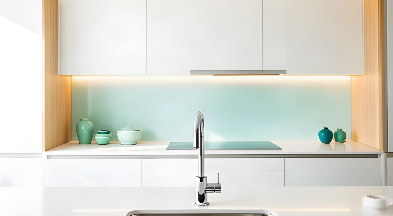 Spotless modern kitchen with cleaned countertops, bright cabinets, and a stainless steel sink