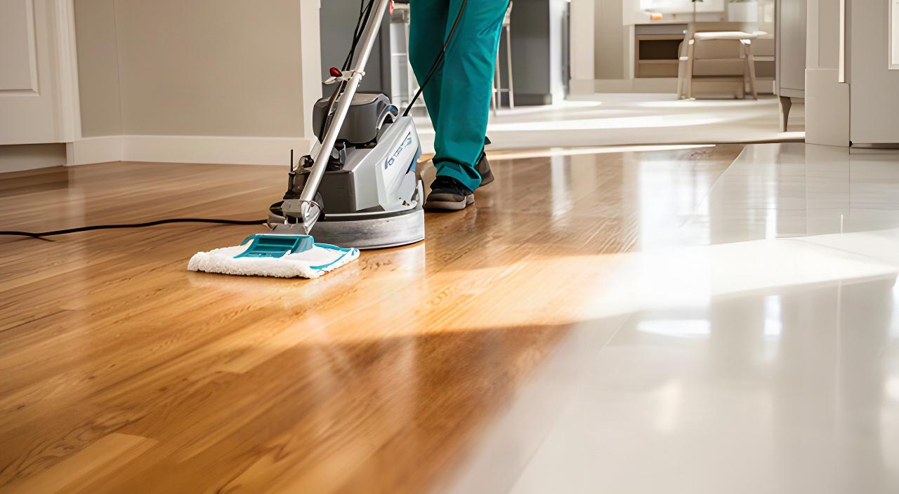 Professional cleaner restoring a dull floor to a bright polished finish in a Lodi home