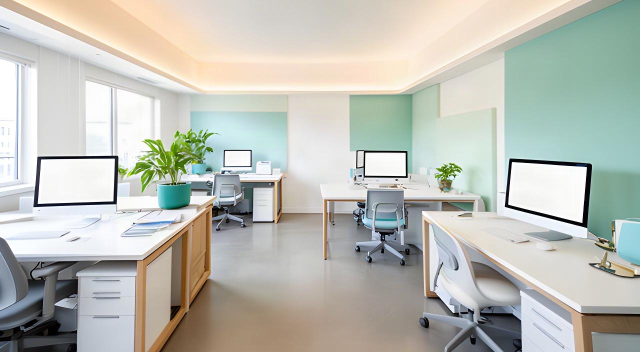 Bright tidy office in Lodi with clean desks, clear floors, and neatly arranged workspaces